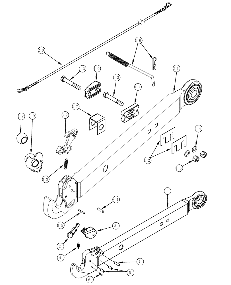 Схема запчастей Case IH MX200 - (09-56) - LOWER LIFT LINKS HITCH, EUROPE ONLY (09) - CHASSIS/ATTACHMENTS