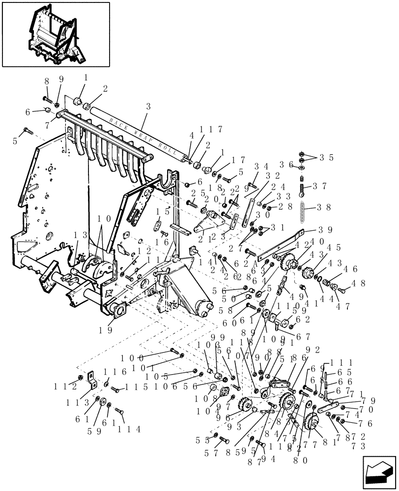 Схема запчастей Case IH RBX461 - (011) - MAIN FRAME, DRIVE & BACK WRAP ROLLER (39) - FRAMES AND BALLASTING