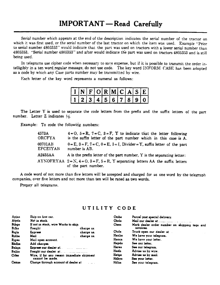 Схема запчастей Case IH 500-SERIES - (003) - IMPORTANT - READ CAREFULLY (00) - PICTORIAL INDEX