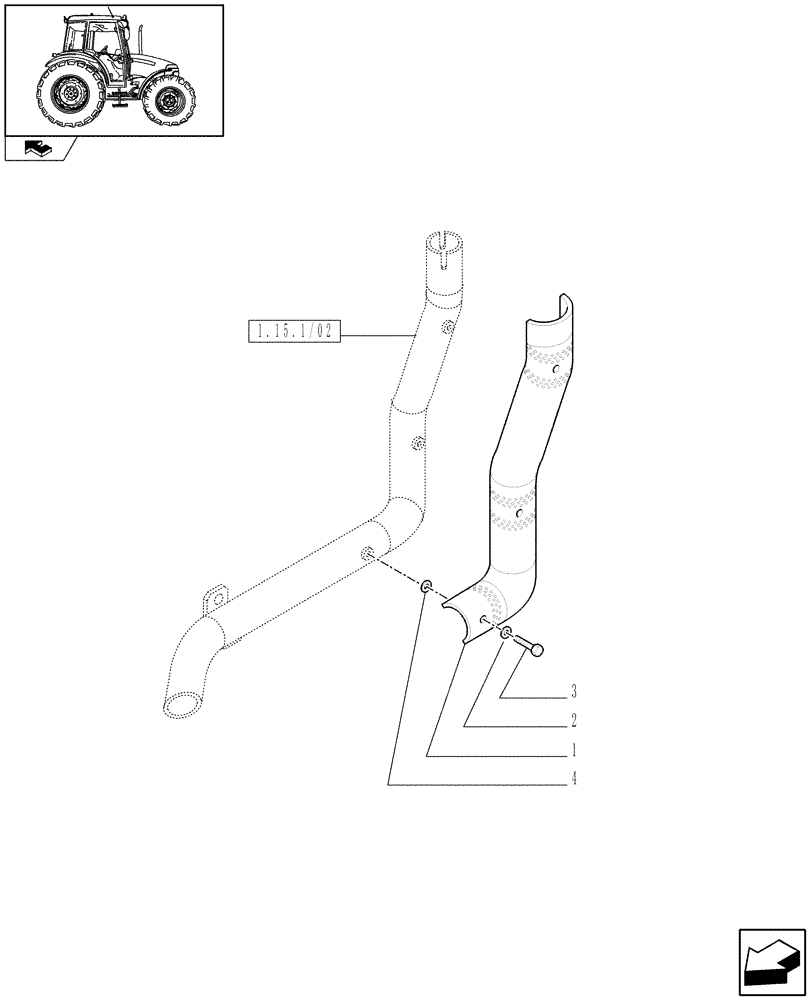 Схема запчастей Case IH FARMALL 90 - (1.15.1/03) - HORIZONTAL EXHAUST SHIELD GUARD PROTECTION (VAR.335135) (02) - ENGINE EQUIPMENT