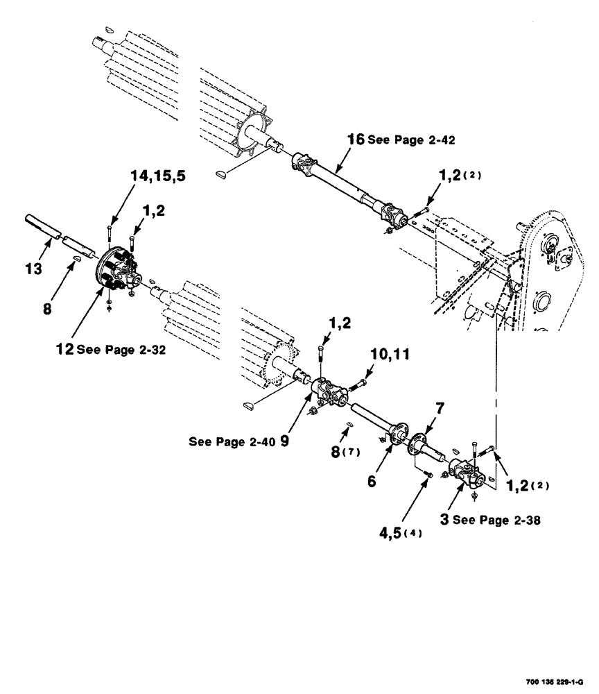 Схема запчастей Case IH 525 - (02-036) - HAY CONDITIONER DRIVE ASSEMBLY (14 FOOT) (58) - ATTACHMENTS/HEADERS