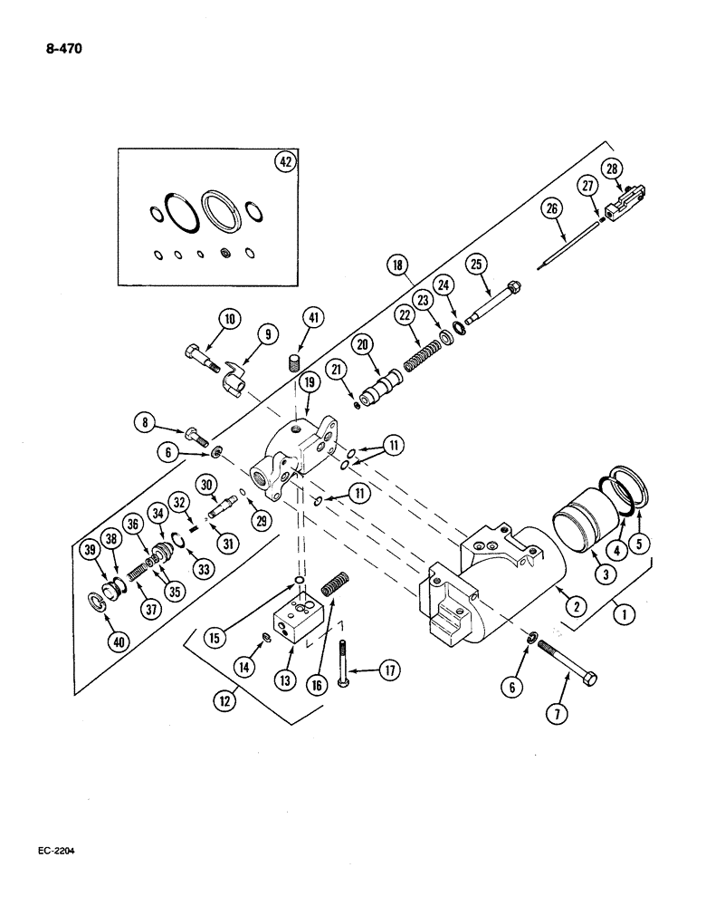 Схема запчастей Case IH 585 - (8-470) - DRAFT CONTROL CYLINDER AND VALVE (08) - HYDRAULICS