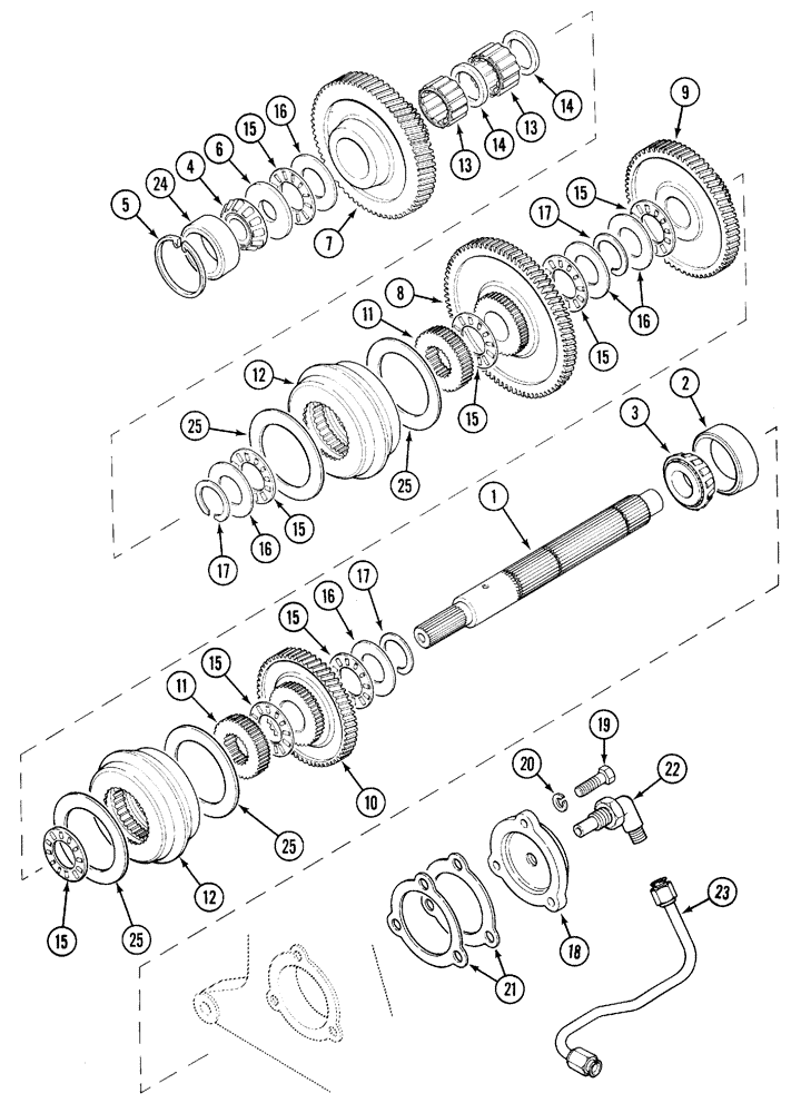 Схема запчастей Case IH 5230 - (6-008) - TRANSMISSION, SPEED GEARS, DROP SHAFT, SYNCHRO. SHIFT, 5130/5230 AND 5140/5240 ONLY (06) - POWER TRAIN