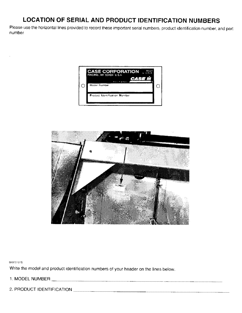 Схема запчастей Case IH 1020 - (1-02) - LOCATION OF SERIAL AND PRODUCT IDENTIFICATION NUMBERS (00) - PICTORIAL INDEX