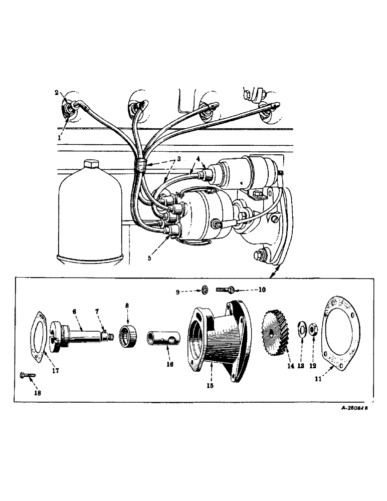 Схема запчастей Case IH SUPER M - (094) - ELECTRICAL SYSTEM, CARBURETED ENGINE, SPARK PLUGS, DISTRIBUTOR OR MAGNETO DRIVE AND BRACKET (06) - ELECTRICAL SYSTEMS