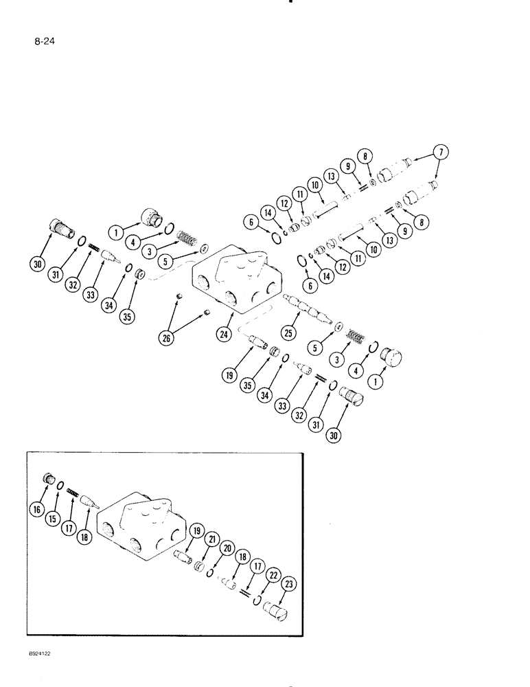 Схема запчастей Case IH 1020 - (8-24) - DOUBLE PILOTED VALVE ASSEMBLY (35) - HYDRAULIC SYSTEMS