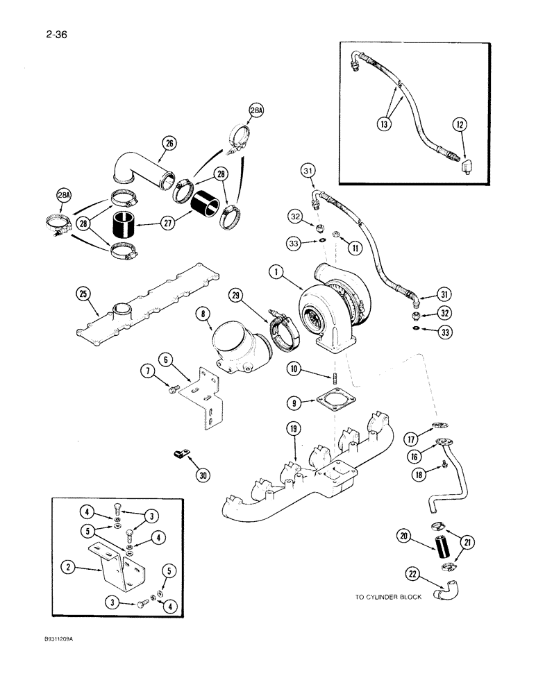 Схема запчастей Case IH 7130 - (2-036) - TURBOCHARGER SYSTEM, 6T-830 ENGINE (02) - ENGINE