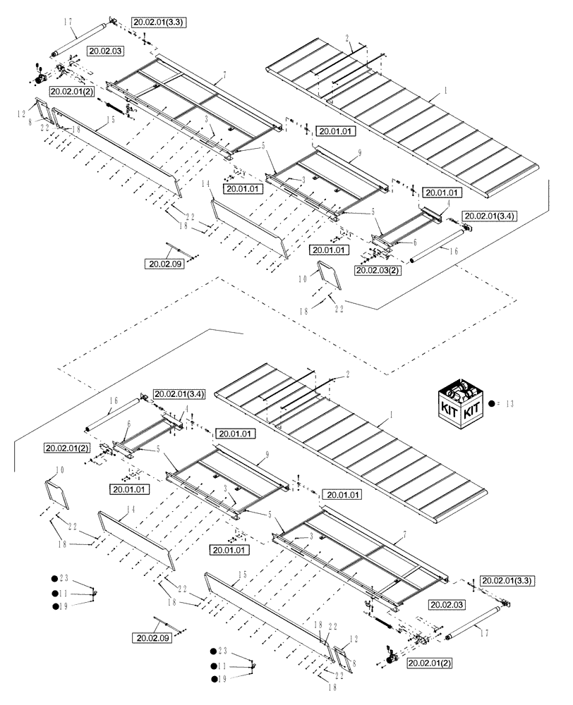Схема запчастей Case IH DHX362 - (20.02.04[6]) - CANVAS DECK, DHX362, FROM PIN K01 2005 TO PIN Y8ZB00545 (12) - MAIN FRAME