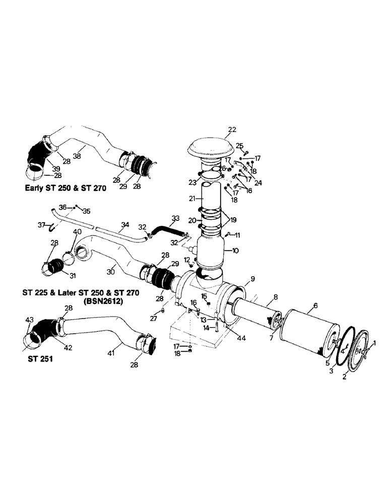 Схема запчастей Case IH ST325 - (04-11) - AIR CLEANER AND INTAKE, ST 225, ST 250, ST 270 AND ST 251 (04) - Drive Train