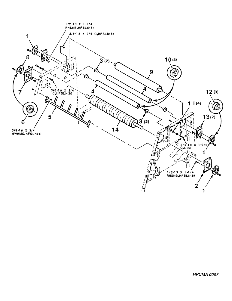 Схема запчастей Case IH 8450 - (074) - ROLLERS, UPPER, AND FORMING BELTS GUIDE ASSEMBLY (14) - BALE CHAMBER