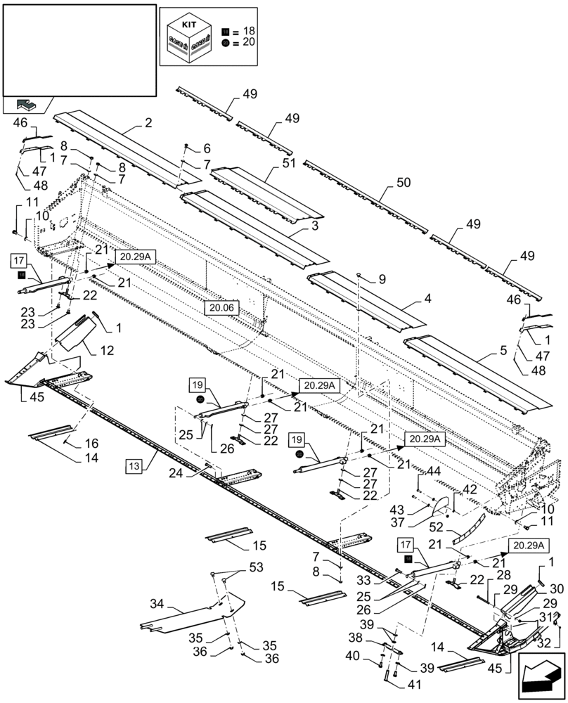 Схема запчастей Case IH 2050 - (20.06A[01]) - SPECIFIC PARTS : KNIFE MOVEMENT AND KNIFE CYLINDERS (20) - HEADER
