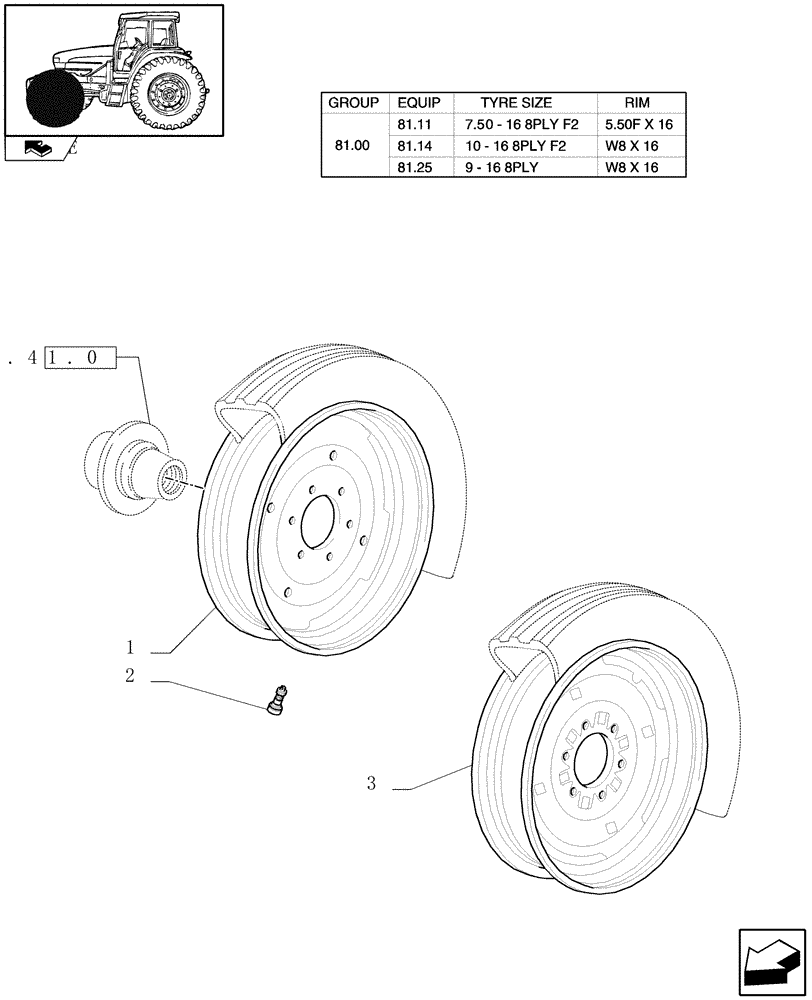 Схема запчастей Case IH FARMALL 95U - (81.00[01]) - FRONT WHEELS - 2WD (11) - WHEELS/TRACKS
