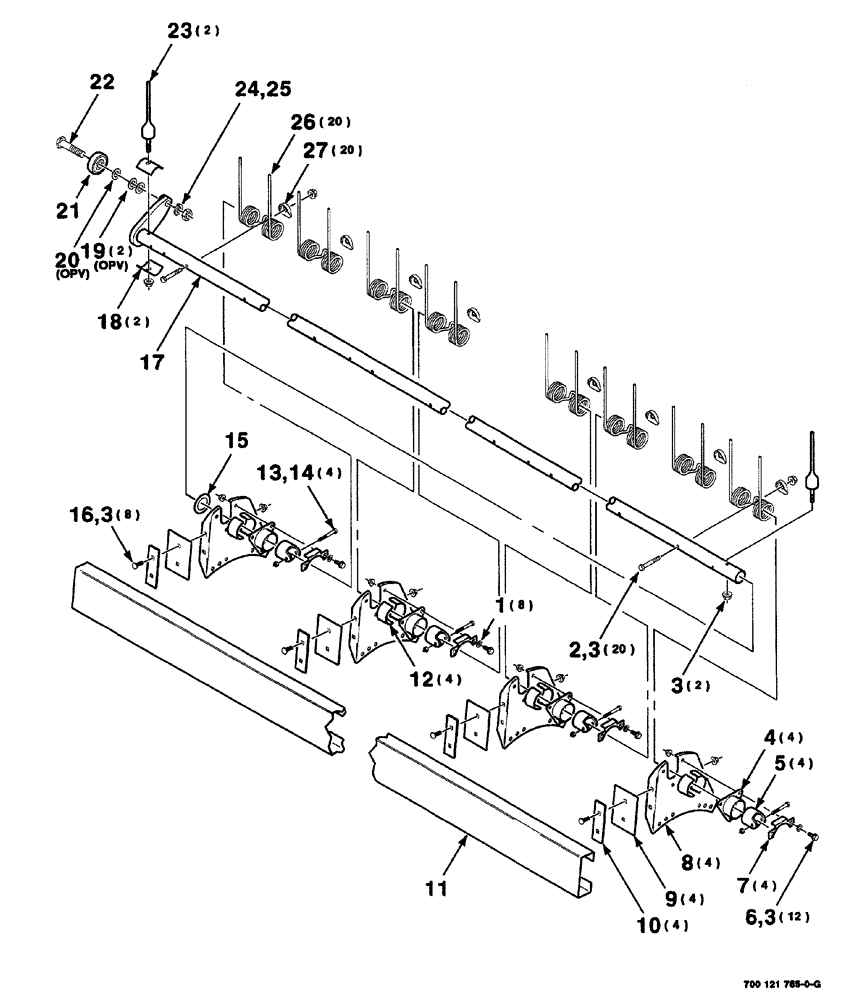 Схема запчастей Case IH 525 - (06-010) - REEL BAT AND TINE TUBE ASSEMBLY (14 FOOT) (58) - ATTACHMENTS/HEADERS