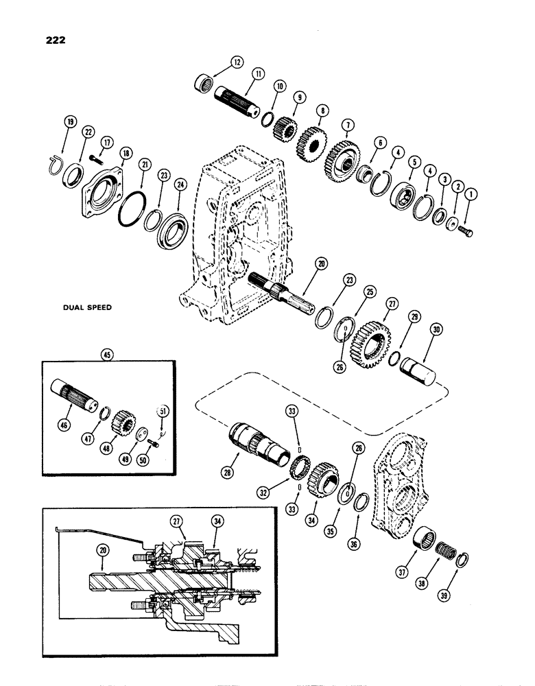 Схема запчастей Case IH 770 - (222) - P.T.O. OUTPUT & IDLER SHAFTS, DUAL SPEED (06) - POWER TRAIN
