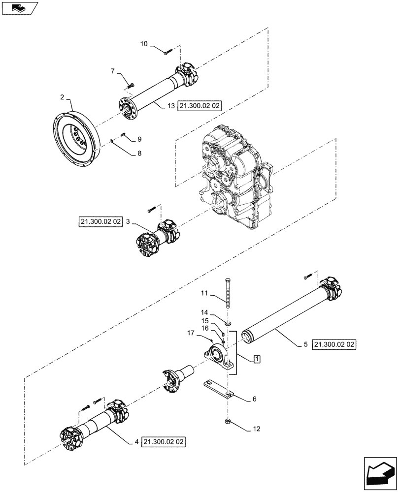 Схема запчастей Case IH QUADTRAC 500 - (21.300.02[01]) - DRIVESHAFT MOUNTING - WITH 8.5C TRANSMISSION - STEIGER 500 & QUADTRAC 450, 500 (21) - TRANSMISSION