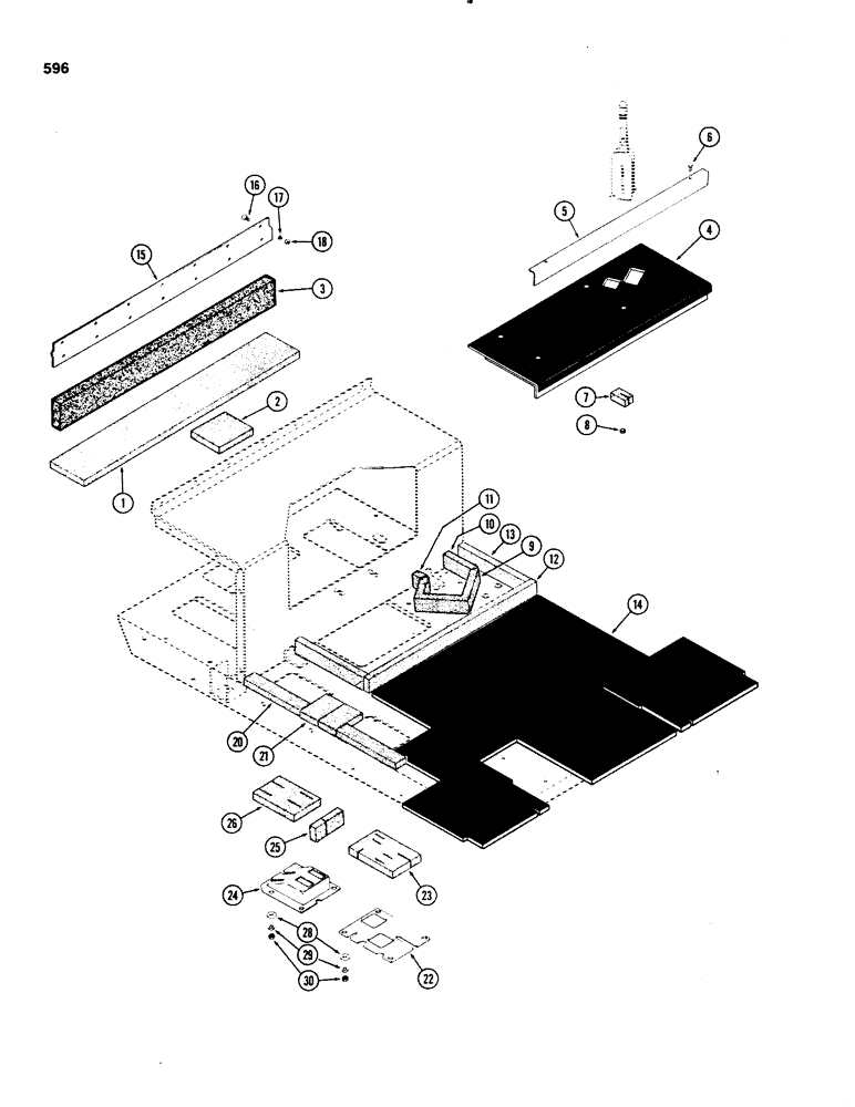 Схема запчастей Case IH 1070 - (0596) - CAB, INSULATION, PLATFORM, USED TRACTOR SERIAL NUMBERS 8736772 TO 8755998 (09) - CHASSIS/ATTACHMENTS