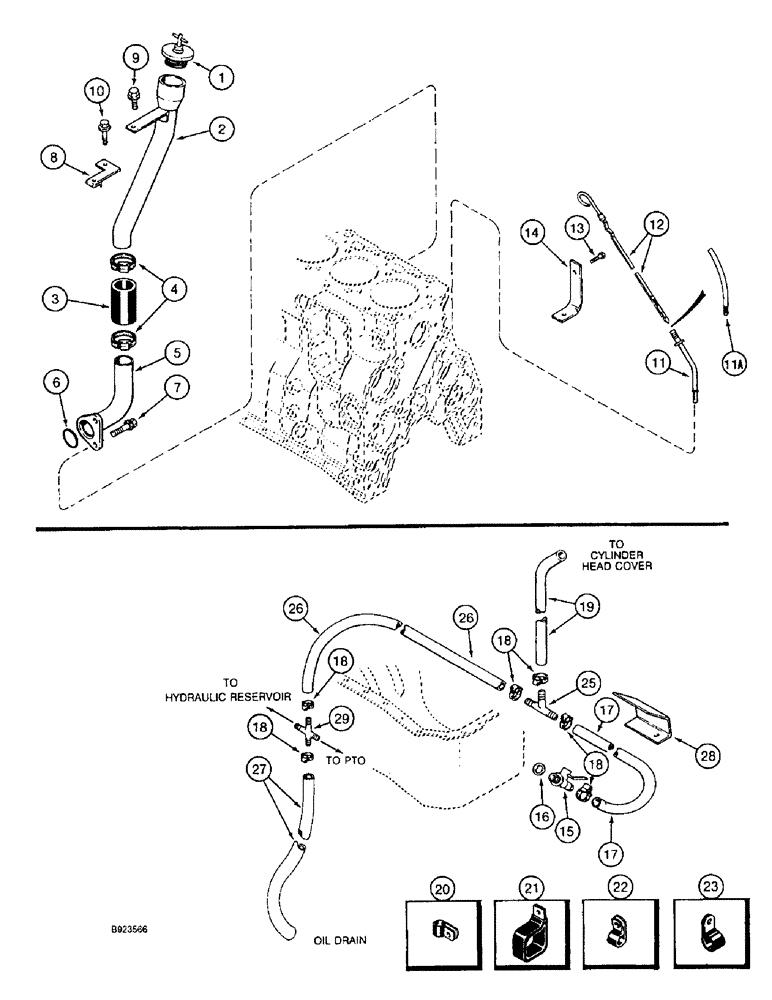 Схема запчастей Case IH 1644 - (2-38) - CYLINDER BLOCK ATTACHING PARTS (01) - ENGINE