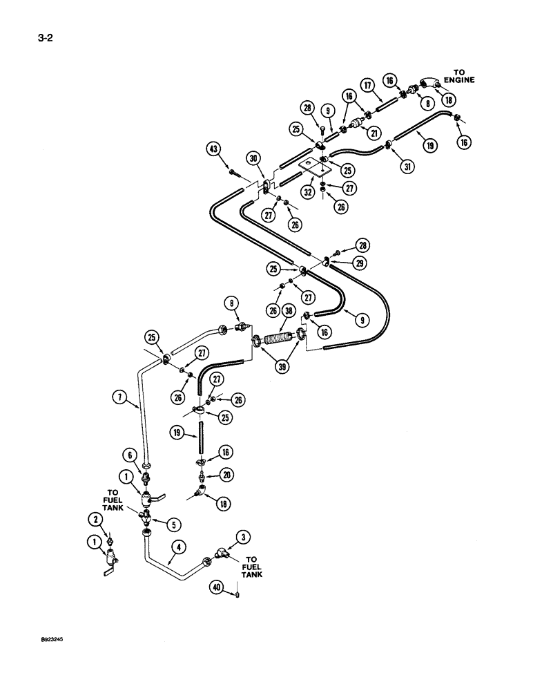 Схема запчастей Case IH 9240 - (3-002) - FUEL LINES, PRIOR TO P.I.N. JCB0028400 (03) - FUEL SYSTEM