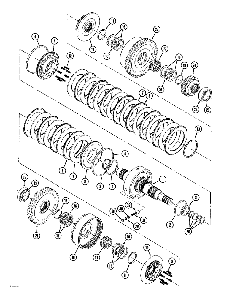 Схема запчастей Case IH 9370 QUADTRAC - (6-022) - POWER SHIFT TRANSMISSION ASSEMBLY, 9 INCH CLUTCH PACK ASSEMBLY (06) - POWER TRAIN