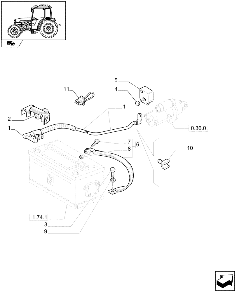 Схема запчастей Case IH FARMALL 75C - (1.75.3/01) - BATTERY CABLES LESS BATTERY ISOLAR SWITCH (VAR.338798) (06) - ELECTRICAL SYSTEMS