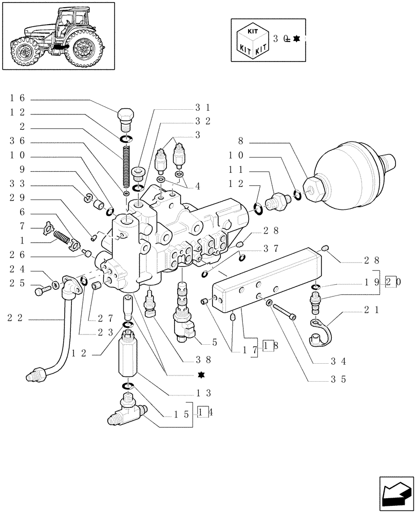 Схема запчастей Case IH JX1100U - (1.33.2/08[02]) - (VAR.275-279) POWER SHUTTLE - HI-LO - 30-40 KMH - HYDRAULIC PTO - VALVE SUPPORT (04) - FRONT AXLE & STEERING