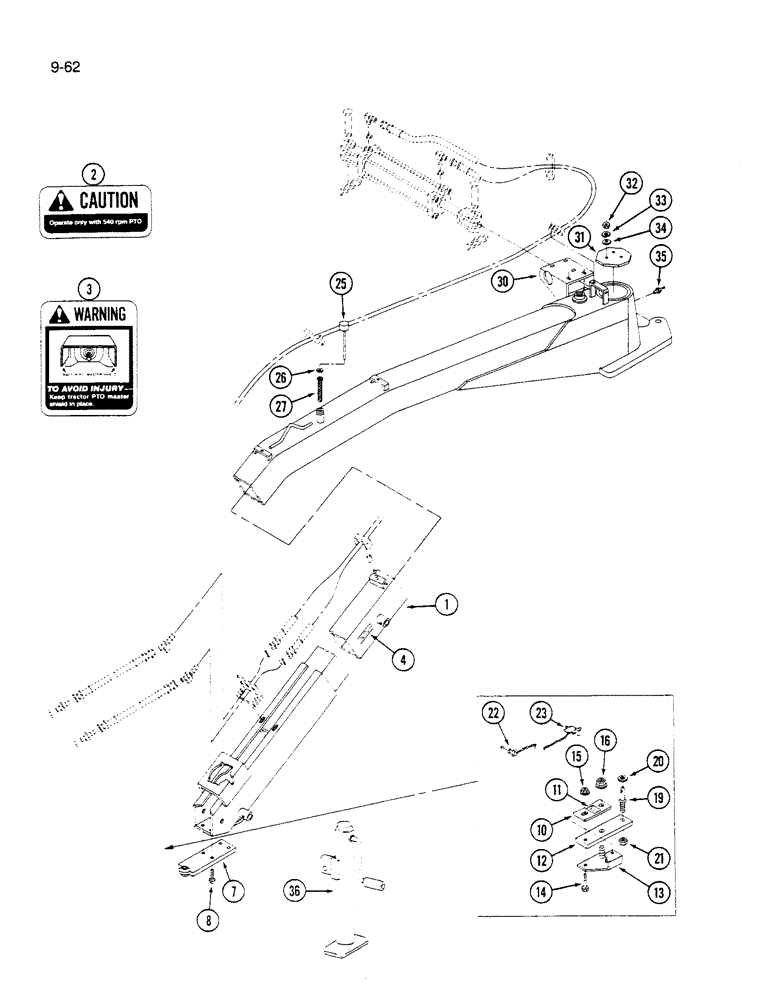 Схема запчастей Case IH 1590 - (9-062) - HITCH EXTENSION AND TONGUE, 1490 AND 1590 MOWER CONDITIONER (03) - CHASSIS/MOUNTED EQUIPMENT