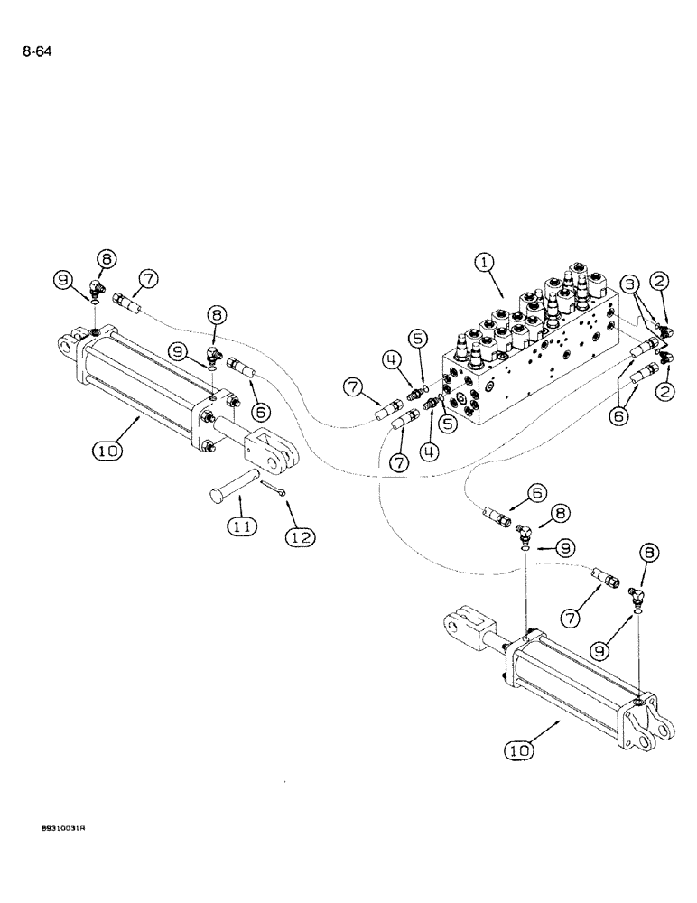 Схема запчастей Case IH 950 - (8-064) - HYDRAULIC FOLD SYSTEM, 12 AND 16 ROW NARROW, FRONT FOLD (08) - HYDRAULICS