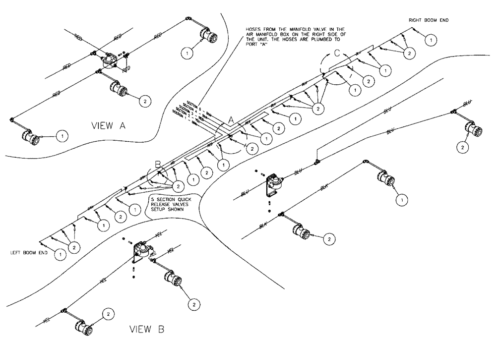 Схема запчастей Case IH FLX610 - (05-025) - NOZZLE STOP, 60/85 BOOM, 5 SECTION, 30" SPACING Liquid Plumbing