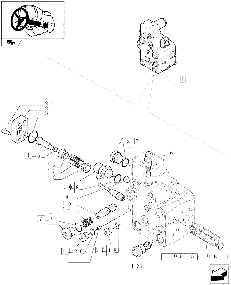 Схема запчастей Case IH PUMA 115 - (1.95.5/01C[02]) - VALVE - BREAKDOWN (VAR.330631-336631) (10) - OPERATORS PLATFORM/CAB