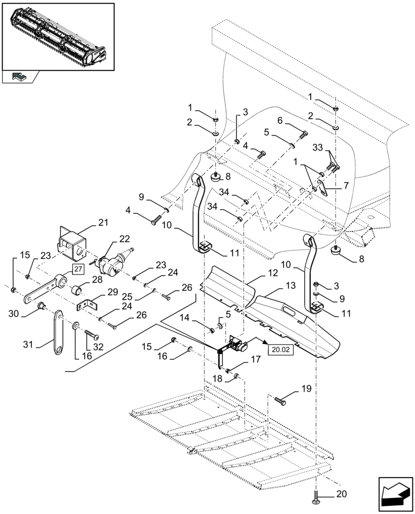 Схема запчастей Case IH 2050 - (20.07[01]) - AUTOFLOAT SENSORS AND PLATES (20) - HEADER