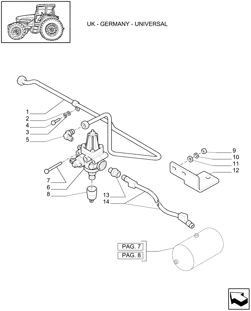 Схема запчастей Case IH MXU115 - (1.68.6[05]) - (VAR.178-380/1-385-385/2) TRAILER AIR BRAKE - VALVE AND PIPES - C5287 (05) - REAR AXLE