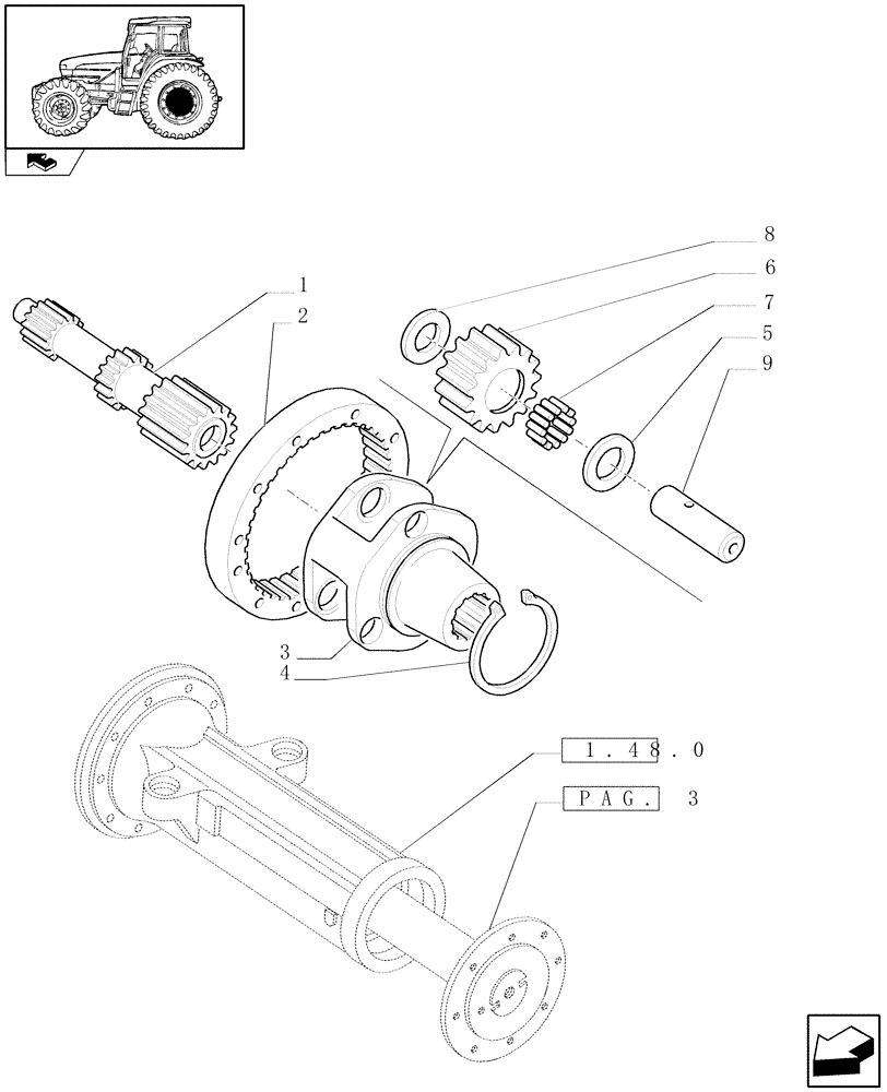 Схема запчастей Case IH FARMALL 95U - (1.48.1[04]) - FINAL DRIVE, GEARS AND SHAFTS (05) - REAR AXLE