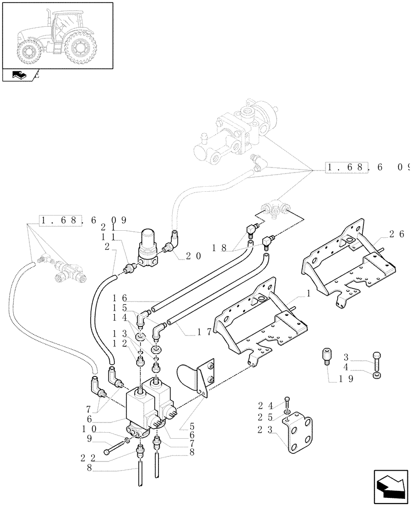 Схема запчастей Case IH PUMA 125 - (1.68.6[08]) - PNEUMATIC TRAILER BRAKE - CONTROL VALVE AND RELEVANT PARTS - C6753 (VAR.332727-332737-332739) (05) - REAR AXLE