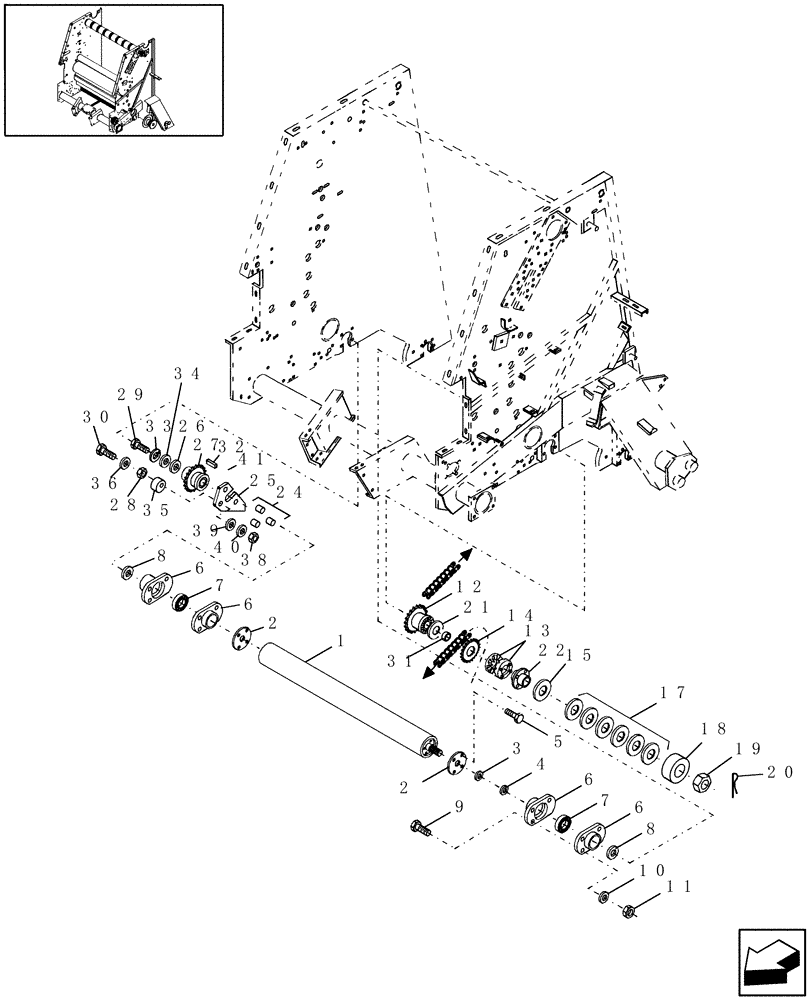 Схема запчастей Case IH RBX461 - (016) - STARTER ROLLER (62) - PRESSING - BALE FORMATION