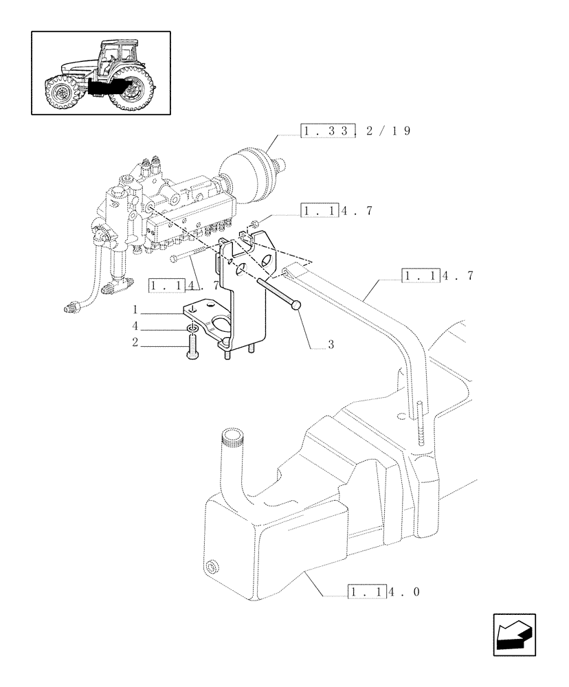 Схема запчастей Case IH JX80U - (1.14.7/03) - (VAR.748/1) 24+24 HI-LO POWER SHUTTLE - 40 KMH - TANK SUPPORT (02) - ENGINE EQUIPMENT