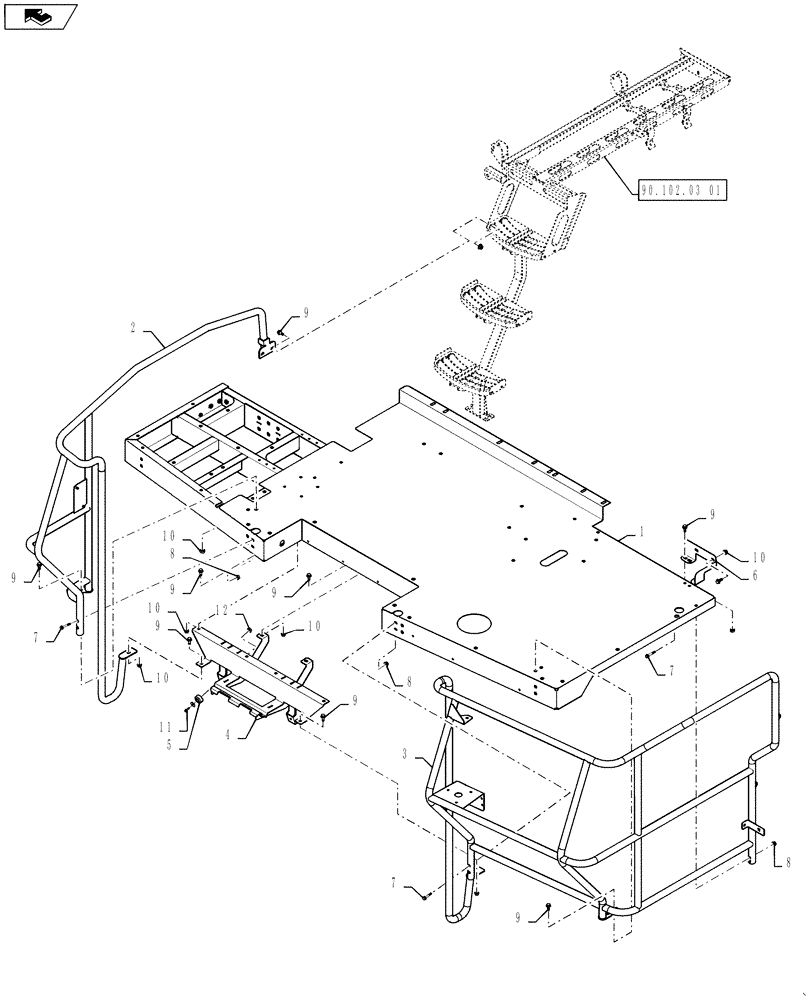 Схема запчастей Case IH 9230 - (90.118.43) - RAILING, REAR (90) - PLATFORM, CAB, BODYWORK AND DECALS