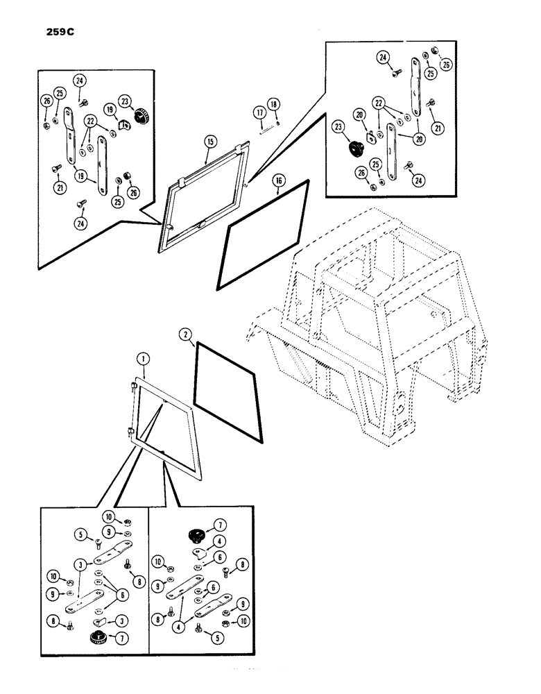 Схема запчастей Case IH 1070 - (259C) - CAB, WINDOWS, BETTENDORF (09) - CHASSIS/ATTACHMENTS