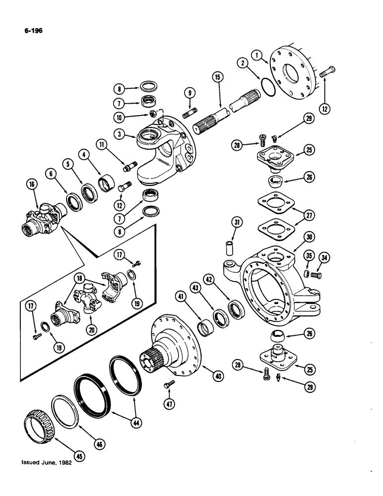 Схема запчастей Case IH 4490 - (6-196) - REAR AXLE AND DIFFERENTIAL ASSEMBLY, RIGHT HAND TRUNNION AND SPINDLE (06) - POWER TRAIN