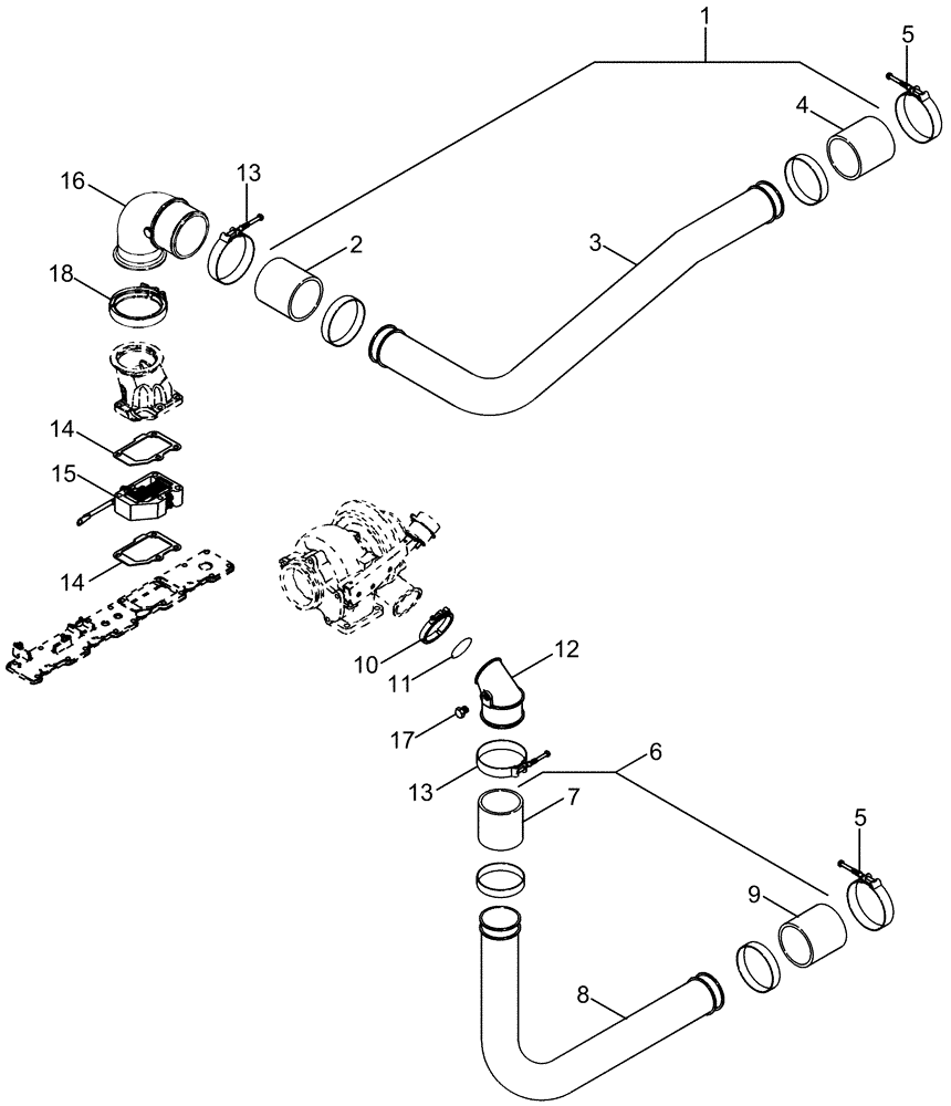Схема запчастей Case IH 2377 - (02-11) - INTAKE SYSTEM, CHARGE AIR COOLER - ASN HAJ0295001 (01) - ENGINE