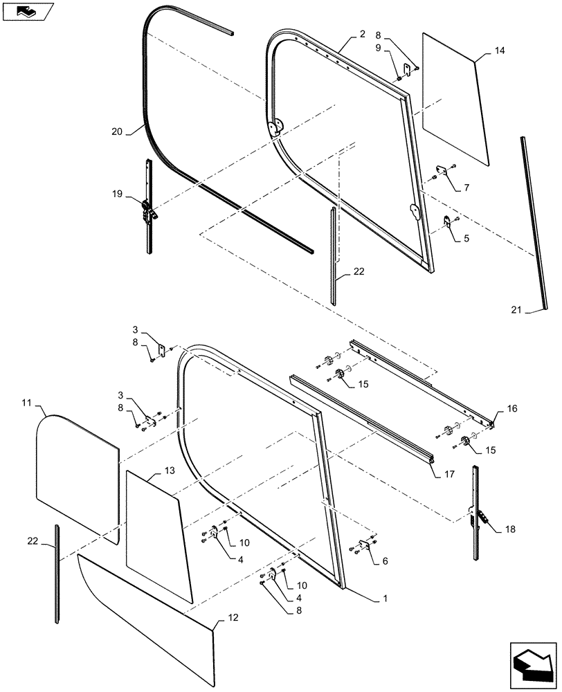 Схема запчастей Case IH SV250 - (90.154.AV[05]) - SIDE WINDOW ASSY (ALL CASE) (90) - PLATFORM, CAB, BODYWORK AND DECALS