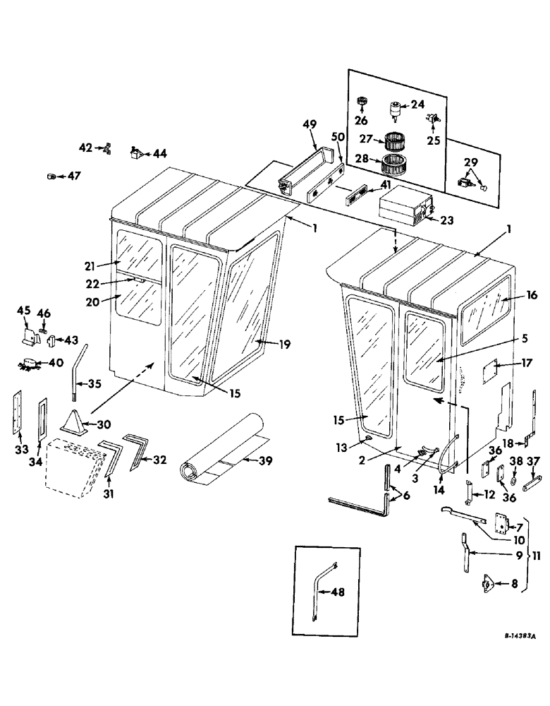 Схема запчастей Case IH 503 - (247) - OPERATORS CAB, WITH FRONT MOUNTED PRESSURIZED AIR FILTER (90) - PLATFORM, CAB, BODYWORK AND DECALS