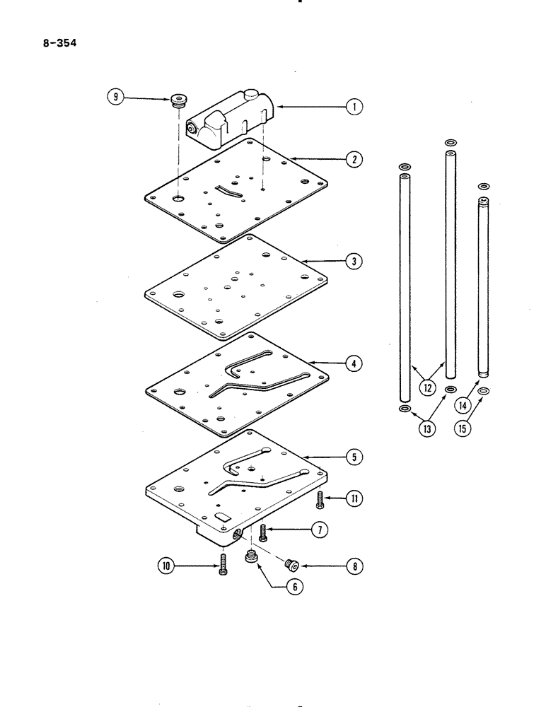 Схема запчастей Case IH 485 - (8-354) - REGULATOR VALVE AND PLATE, 4 WHEEL DRIVE, MFD TRACTORS, P.I.N. 18001 AND AFTER (08) - HYDRAULICS