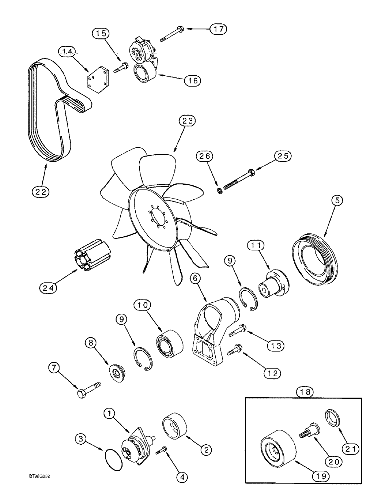 Схема запчастей Case IH 4391T - (2-26) - WATER PUMP, FAN AND BELT, 4T-390 EMISSIONS CERTIFIED ENGINE (02) - ENGINE