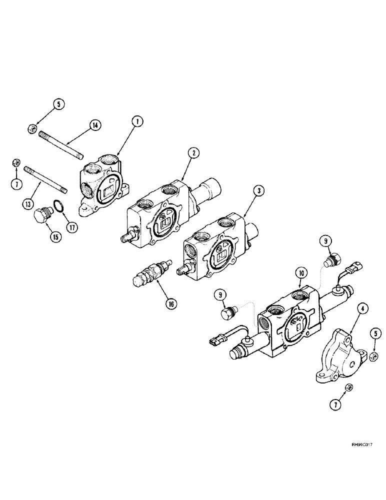 Схема запчастей Case IH L500 - (8-072) - CONTROL VALVE - 3 FUNCTION (C/CX70 - C/CX100) (08) - HYDRAULICS
