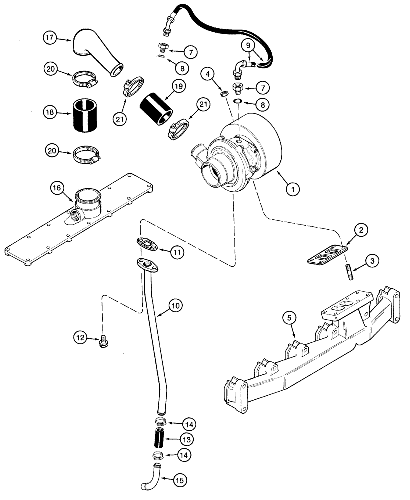 Схема запчастей Case IH 5250 - (2-038) - TURBOCHARGER SYSTEM, 6T-590 ENGINE, 5140/5240 AND 5250 TRACTORS (02) - ENGINE