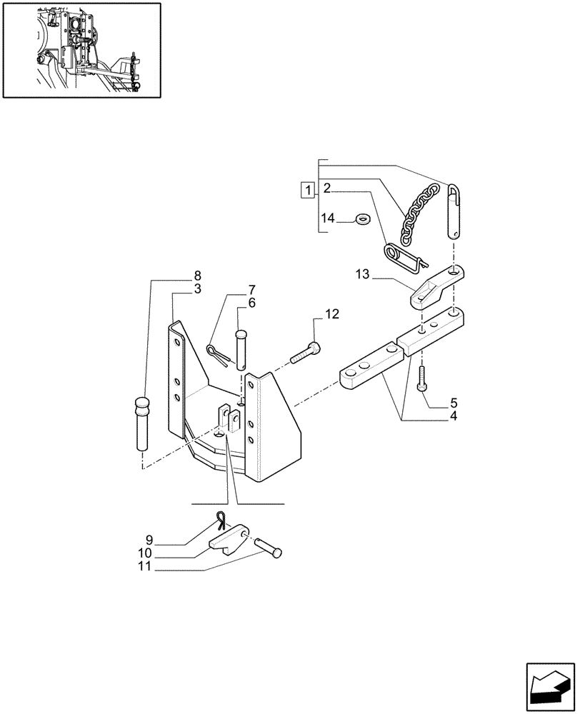 Схема запчастей Case IH JX1075C - (1.89.3/04[01]) - (VAR.891/1) TOW-BAR CATEGORY "A" TOW HOOK (EEC) 33 MM. - PARTS (09) - IMPLEMENT LIFT