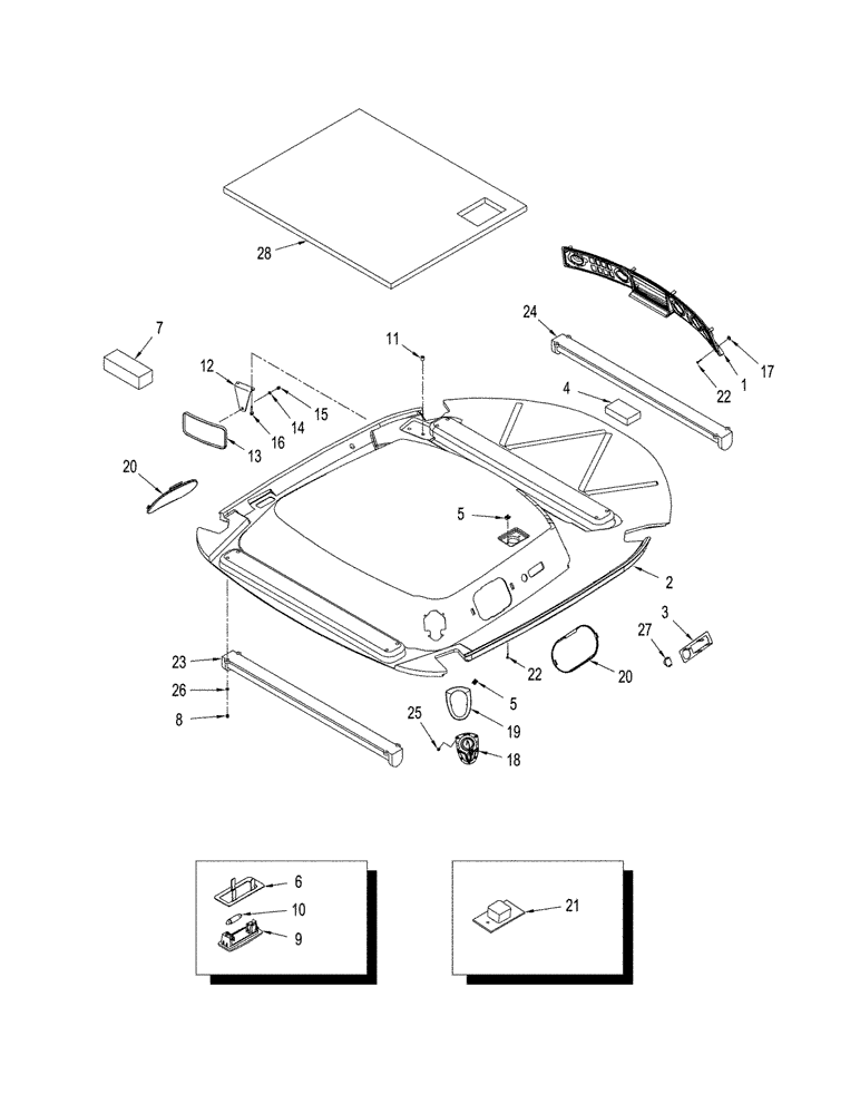 Схема запчастей Case IH STX375 - (09-20) - CAB - HEADLINER AND CONTROL PANEL, DELUXE AND LUXURY CAB (09) - CHASSIS