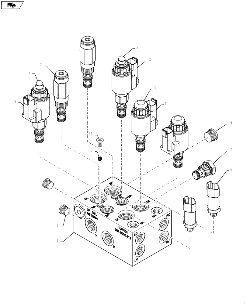 Схема запчастей Case IH 4420 - (06-054) - VALVE, HYDRAULIC, ULTRAGLIDE, (90/100 FT BOOMS - ASN YAT027064), (120 FT BOOM - ASN YAT027104) Hydraulic Plumbing