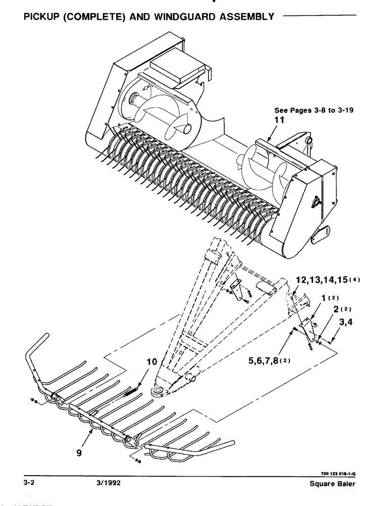 Схема запчастей Case IH 8570 - (3-02) - PICKUP, COMPLETE AND WINDGUARD ASSEMBLY Pickup