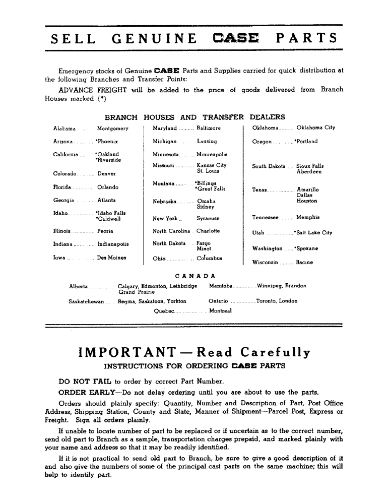 Схема запчастей Case IH 600B-SERIES - (004) - SELL GENUINE CASE PARTS (00) - PICTORIAL INDEX